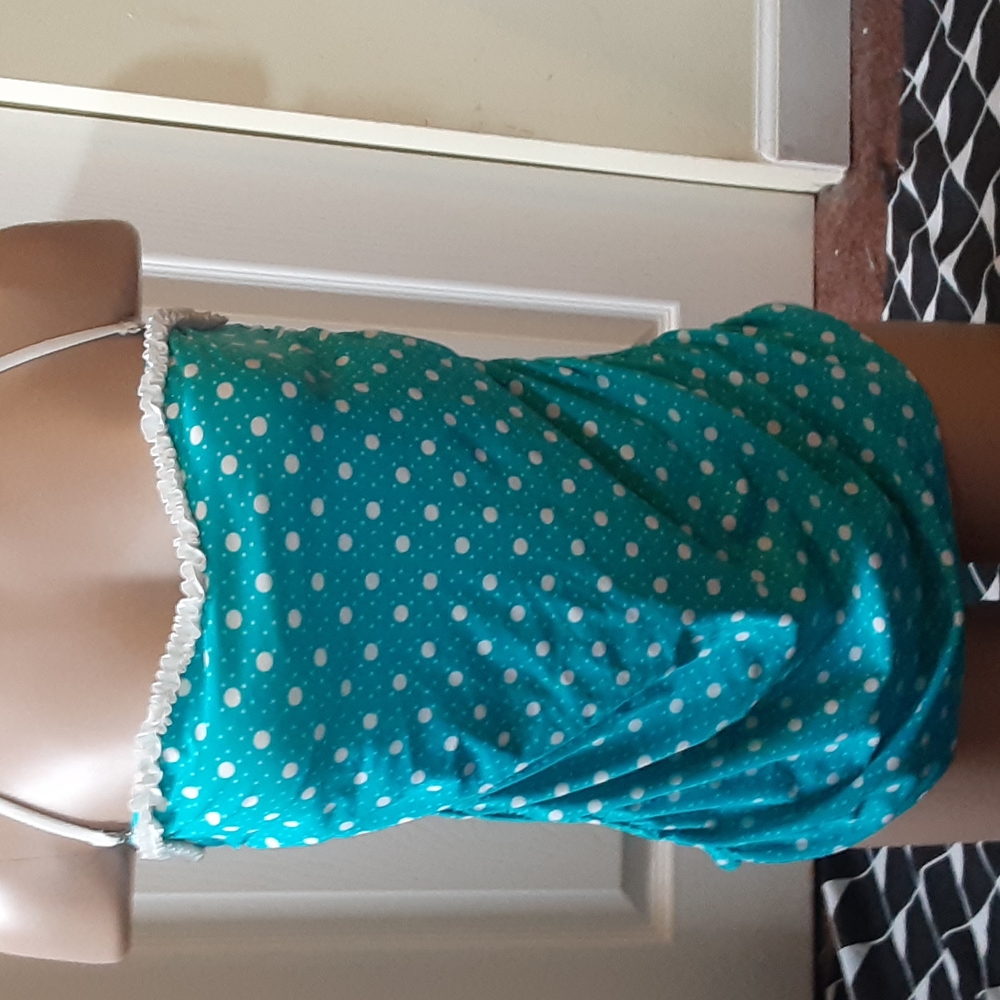 Candie's Polka Dot Tankini Top Large Blue White Retro Pinup Swimwear - Picture 2 of 12
